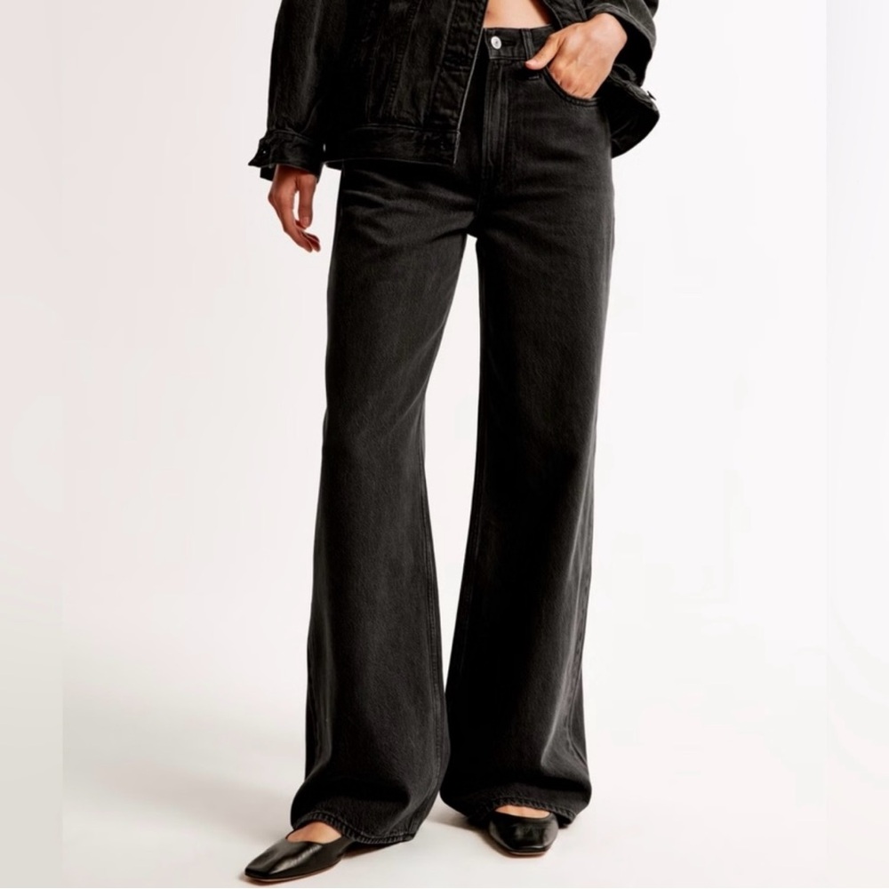 Abercrombie Wide Leg Slouch Jeans 31 Black High Rise Viral Baggy Fit New